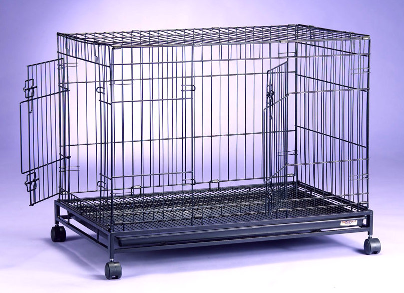 Collapsible Steel Dog Cage D305RI with 2 Doors and 4 Wheels